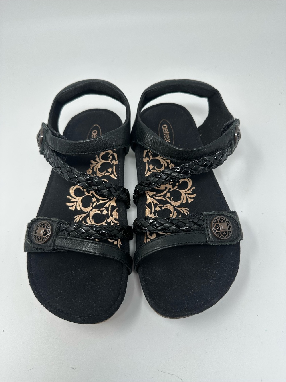 Aetrex Jullian Braided Quater Strap Sandals Black Women's 6 - Picture 8 of 16